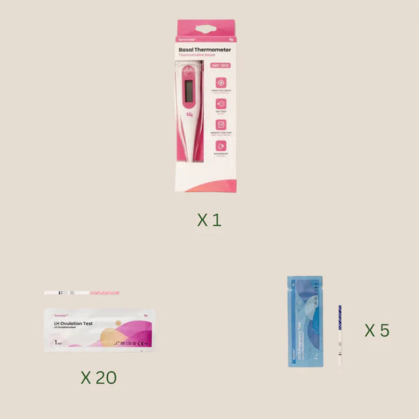 Femometer Ægløsningstest Strimmel 20 stk. + Femometer Graviditetstest Strimmel 5 stk + Femometer Vinca Lite Termometer