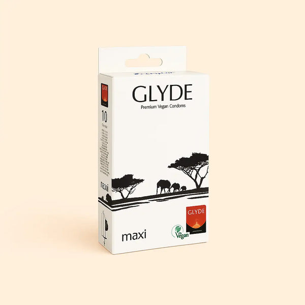 GLYDE – veganske kondomer lavet af økologisk og fairtrade latex. Maxi. 10 stk.
