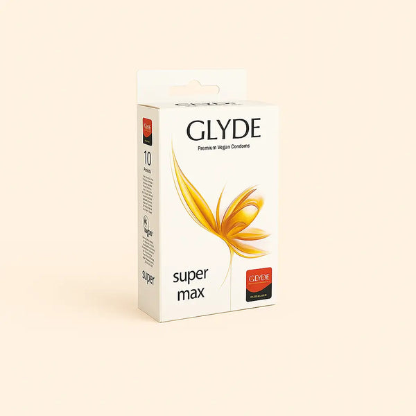 GLYDE – veganske kondomer lavet af økologisk og fairtrade latex. Super Max. 10 stk