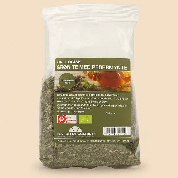 Natur Drogeriet. Grøn te med pebermynte. 100 gram